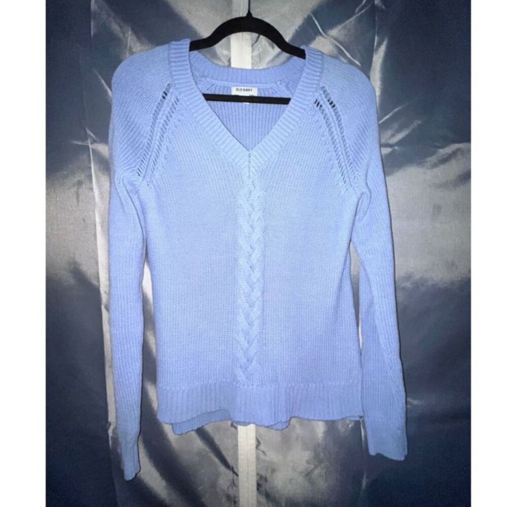 Old Navy Chunky Knit Sweater Womens Medium Periwinkle Blue Cable V Neck Pullover